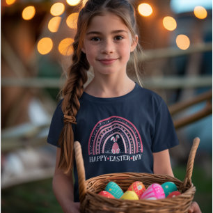 ハッピーイースターデイレインボーキュートバニーデザイン Tシャツ