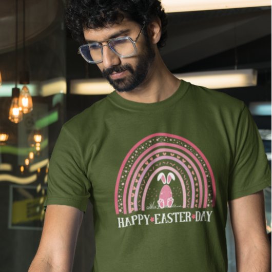 ハッピーイースターデイレインボーキュートバニーデザイン Tシャツ