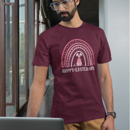 ハッピーイースターデイレインボーキュートバニーデザイン Tシャツ