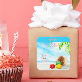 ハッピーイースタートロピカル海ビーチコースタルホリデイ スクエアシール