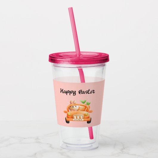 ハッピーイースタードライバーのバニーをピンクに アクリルタンブラー (左)
