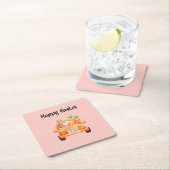 ハッピーイースタードライバーのバニーをピンクに スクエアペーパーコースター (インサイチュ)