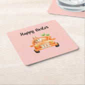 ハッピーイースタードライバーのバニーをピンクに スクエアペーパーコースター (アングル)