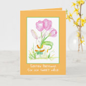 ハッピーイースターニースラビットチューリップフラワー カード (黄色い花)