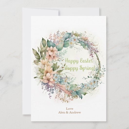 ハッピーイースターハッピースプリングミントグリーンフローラリース シーズンカード (正面)