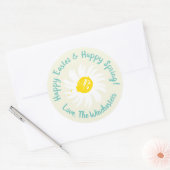 ハッピーイースターハッピー春かわいいデイジーカスタムスクリプト ラウンドシール (封筒)