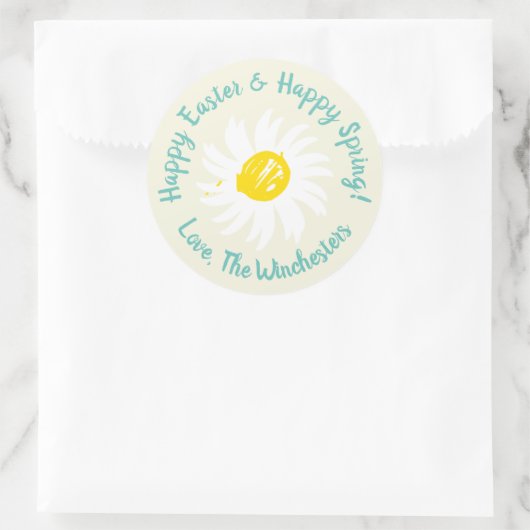 ハッピーイースターハッピー春かわいいデイジーカスタムスクリプト ラウンドシール (バッグ)