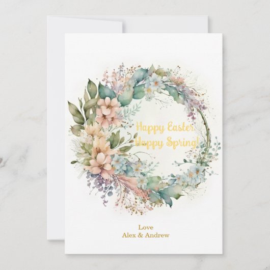 ハッピーイースターハッピー春イエローフローラリース シーズンカード (正面)