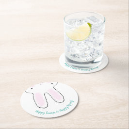 ハッピーイースターハッピー春キュートイースターバニーおもしろい ラウンドペーパーコースター