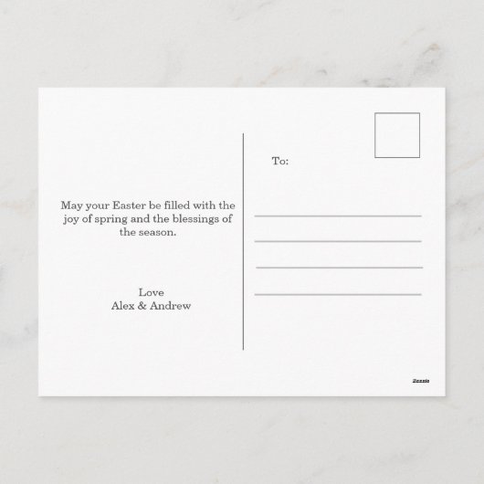 ハッピーイースターハッピー春スカイブルーフローラリース シーズンポストカード (裏面)