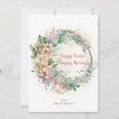 ハッピーイースターハッピー春バラピンクフローラリース シーズンカード (正面)