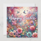 ハッピーイースターハミングバカラフルーズフラワーイースター シーズンカード (正面)