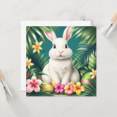 ハッピーイースターハワイアン熱帯ウサギ&エッグ カード (正面/裏面インサイチュ)