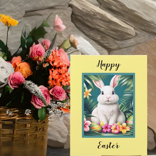 ハッピーイースターハワイアン熱帯ウサギ&エッグ カード