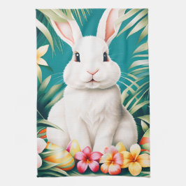 ハッピーイースターハワイアン熱帯ウサギ&エッグ キッチンタオル