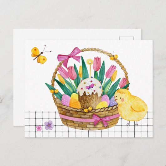 ハッピーイースターバスケットチックス&エッグポストカード シーズンポストカード (正面/裏面)