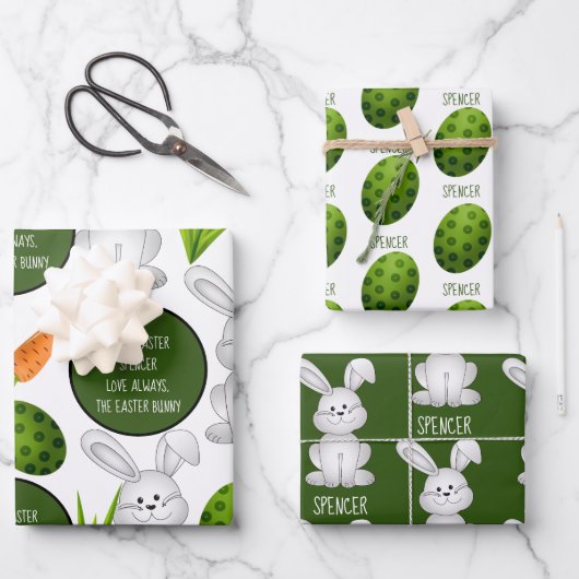 ハッピーイースターバニパーソナライズされたー ラッピングペーパーシート (正面)