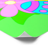 ハッピーイースターバニーかわいい漫画うさぎ花 ポスター (角)