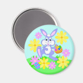ハッピーイースターバニーかわいい漫画うさぎ花 マグネット (正面/裏面)