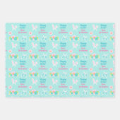 ハッピーイースターバニーかわいらしパパーソナライズされたステルティール(緑がかった色) ラッピングペーパーシート (正面3)