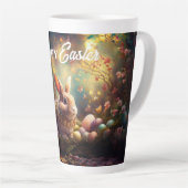 ハッピーイースターバニーとイースターエッグ カフェラテマグ (右アングル)