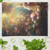 ハッピーイースターバニーとイースターエッグ キッチンタオル (折り畳み)