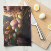 ハッピーイースターバニーとイースターエッグ キッチンタオル (四つ折り)