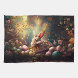 ハッピーイースターバニーとイースターエッグ キッチンタオル