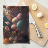 ハッピーイースターバニーとイースターエッグ キッチンタオル (四つ折り)