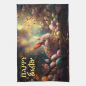 ハッピーイースターバニーとイースターエッグ キッチンタオル (縦)