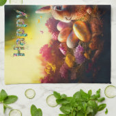 ハッピーイースターバニーとイースターエッグ キッチンタオル (折り畳み)