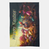 ハッピーイースターバニーとイースターエッグ キッチンタオル (縦)