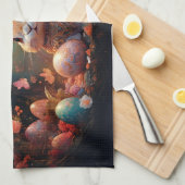 ハッピーイースターバニーとイースターエッグ キッチンタオル (四つ折り)