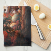 ハッピーイースターバニーとイースターエッグ キッチンタオル (四つ折り)