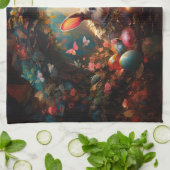 ハッピーイースターバニーとイースターエッグ キッチンタオル (折り畳み)