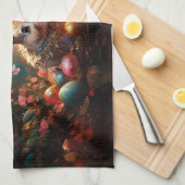 ハッピーイースターバニーとイースターエッグ キッチンタオル (四つ折り)