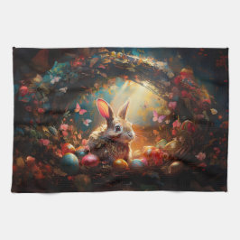 ハッピーイースターバニーとイースターエッグ キッチンタオル