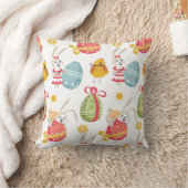 ハッピーイースターバニーとイースターエッグ クッション (ブランケット)