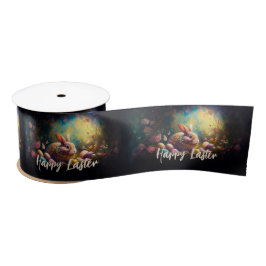 ハッピーイースターバニーとイースターエッグ サテンリボン