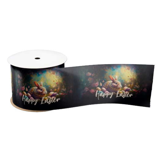 ハッピーイースターバニーとイースターエッグ サテンリボン (リール)