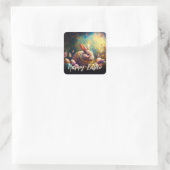 ハッピーイースターバニーとイースターエッグ スクエアシール (バッグ)