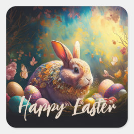 ハッピーイースターバニーとイースターエッグ スクエアシール