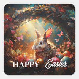 ハッピーイースターバニーとイースターエッグ スクエアシール
