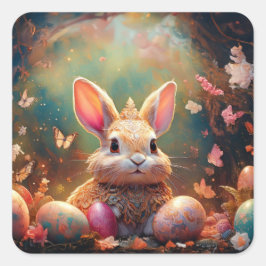 ハッピーイースターバニーとイースターエッグ スクエアシール