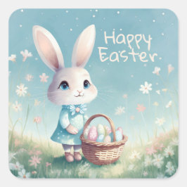 ハッピーイースターバニーとイースターエッグ スクエアシール