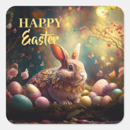 ハッピーイースターバニーとイースターエッグ スクエアシール