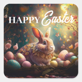 ハッピーイースターバニーとイースターエッグ スクエアシール