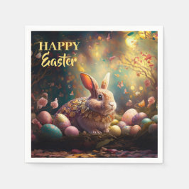 ハッピーイースターバニーとイースターエッグ スタンダードカクテルナプキン