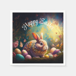 ハッピーイースターバニーとイースターエッグ スタンダードカクテルナプキン