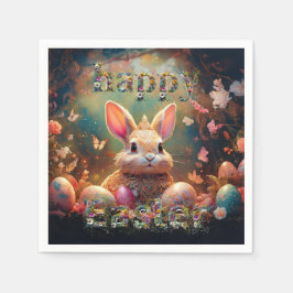 ハッピーイースターバニーとイースターエッグ スタンダードカクテルナプキン